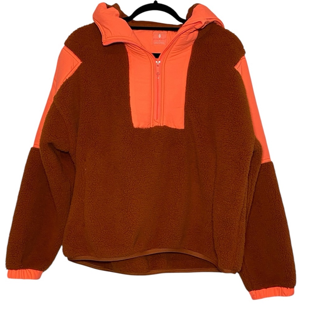 Free People Movement Fleece Sweater Hoodie Size Small Neon Coral Combo NWT